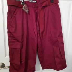 Red Cargo Shorts with Belt
